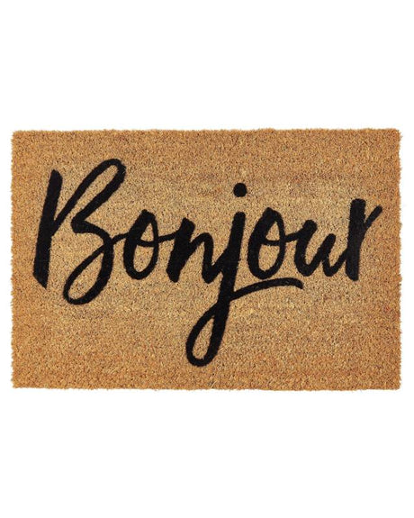 Doormat Natural Coir PVC Backing Anti-Slip 40 x 60 cm Bonjour Text Motif Modern Indoor Decoration Beliani