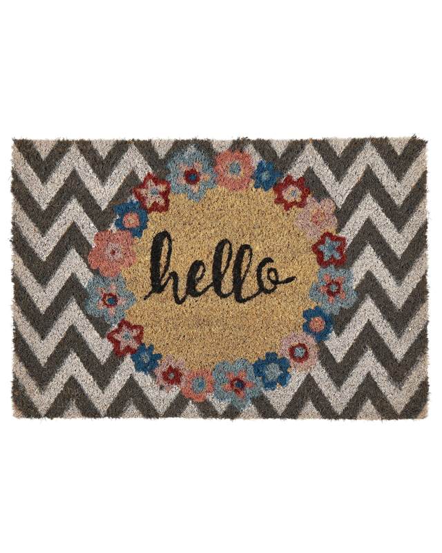 Doormat Multicolour Natural Coir PVC Backing Anti-Slip 40 x 60 cm Welcome Text Chevron Pattern Modern Indoor Decoration Beliani