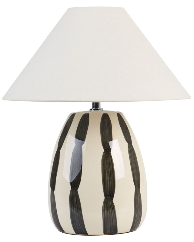 Table Lamp Light Beige and Black Ceramic 41 cm White Cone Shade Handmade Bedside Living Room Bedroom Lighting Beliani