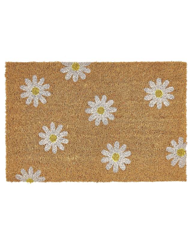 Doormat Natural Coir PVC Backing Anti-Slip 40 x 60 cm Floral Daisy Pattern Glam Modern Indoor Decoration Beliani