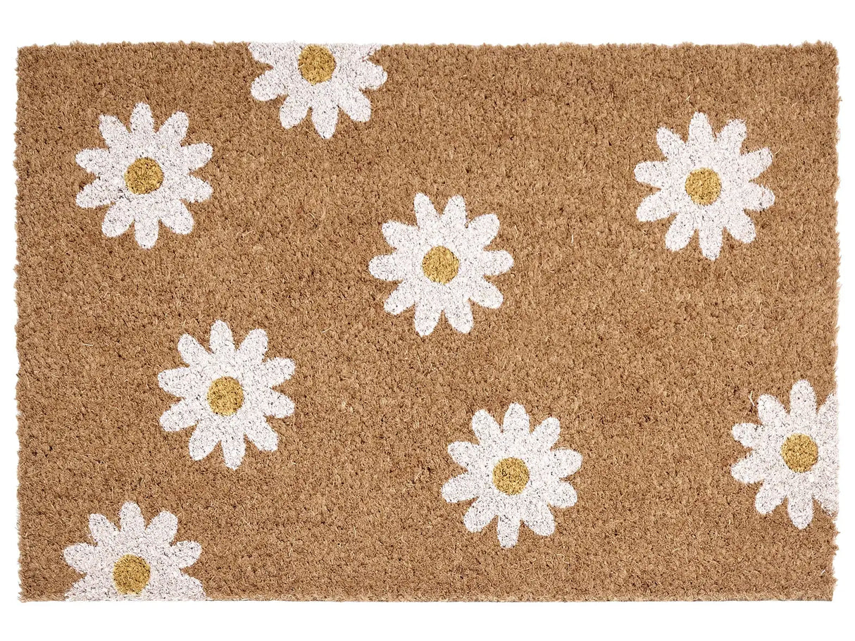Doormat Natural Coir PVC Backing Anti-Slip 40 x 60 cm Floral Daisy Pattern Glam Modern Indoor Decoration Beliani