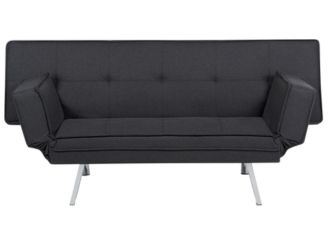 3 Seater Sofa Bed Black Upholstered Faux Leather Polyester Fabric Armless Modern Beliani