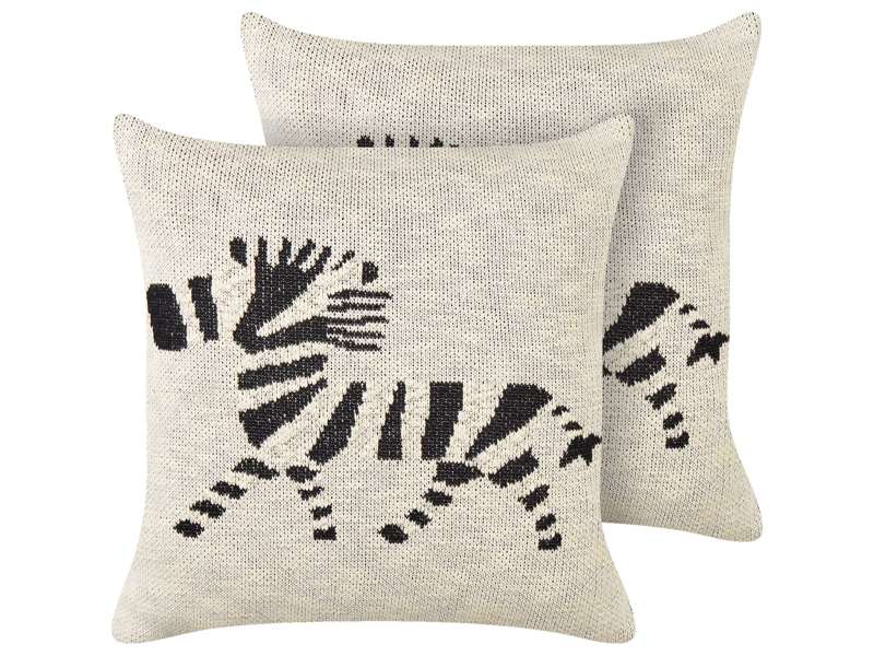 Set of 2 Kids Decorative Cushions Beige Cotton Covers 45 x 45 cm Zebra Pattern Kid's Bedroom Accessory Beliani