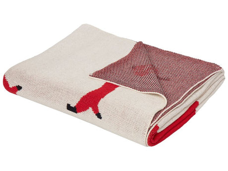 Blanket Beige and Red Cotton 130 x 180 cm Bed Throw Cosy Dog Pattern Bedroom Kids' Room Modern Design Beliani