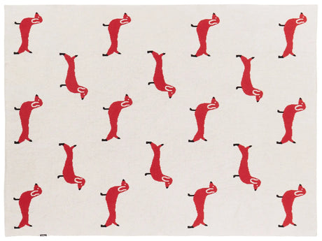 Blanket Beige and Red Cotton 130 x 180 cm Bed Throw Cosy Dog Pattern Bedroom Kids' Room Modern Design Beliani