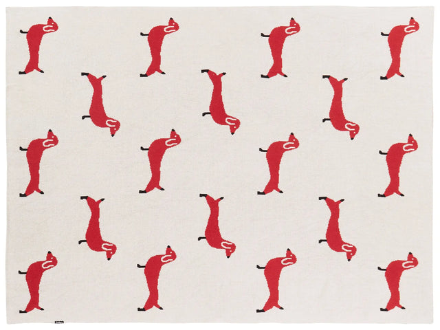 Blanket Beige and Red Cotton 130 x 180 cm Bed Throw Cosy Dog Pattern Bedroom Kids' Room Modern Design Beliani