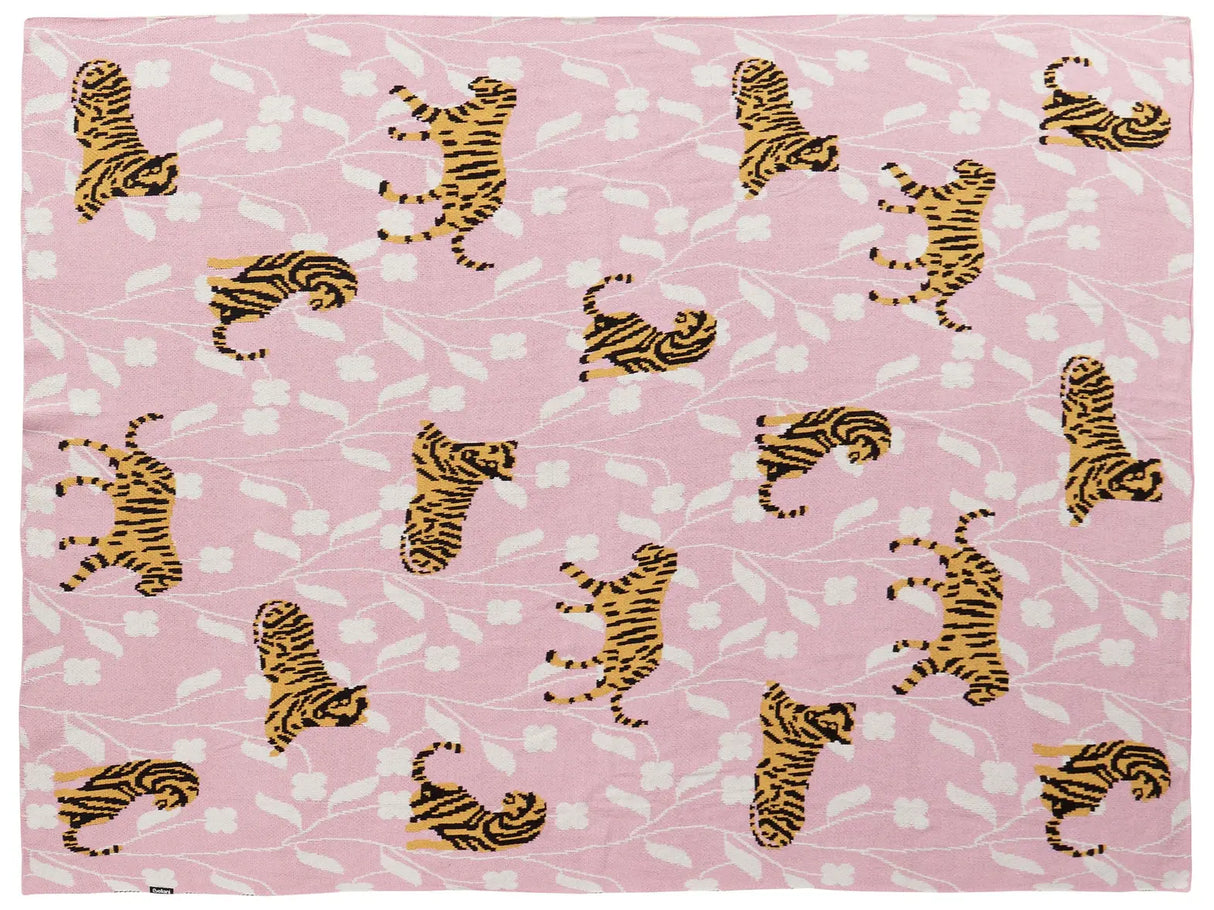 Kids Blanket Pink Cotton 130 x 180 cm Bed Throw Cosy Tiger Pattern Bedroom Kids' Room Modern Design Beliani
