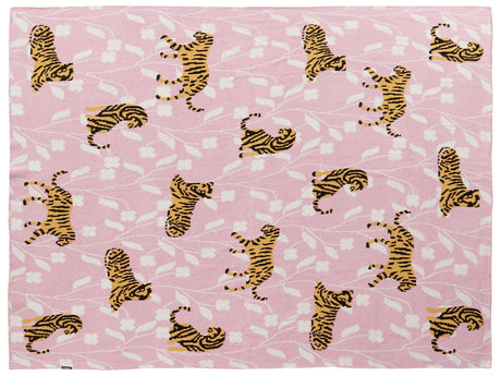 Kids Blanket Pink Cotton 130 x 180 cm Bed Throw Cosy Tiger Pattern Bedroom Kids' Room Modern Design Beliani