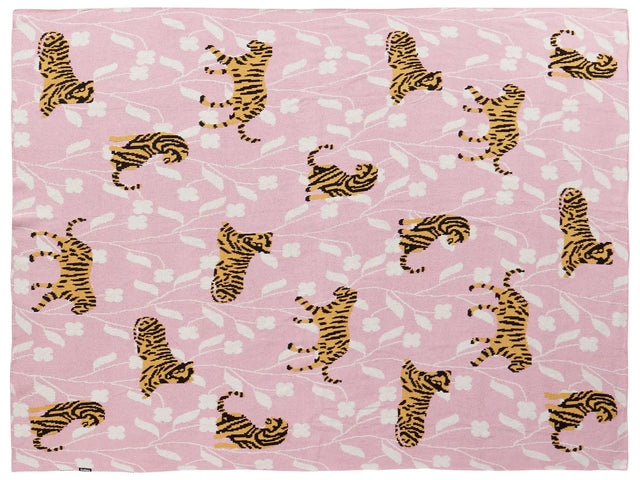 Kids Blanket Pink Cotton 130 x 180 cm Bed Throw Cosy Tiger Pattern Bedroom Kids' Room Modern Design Beliani