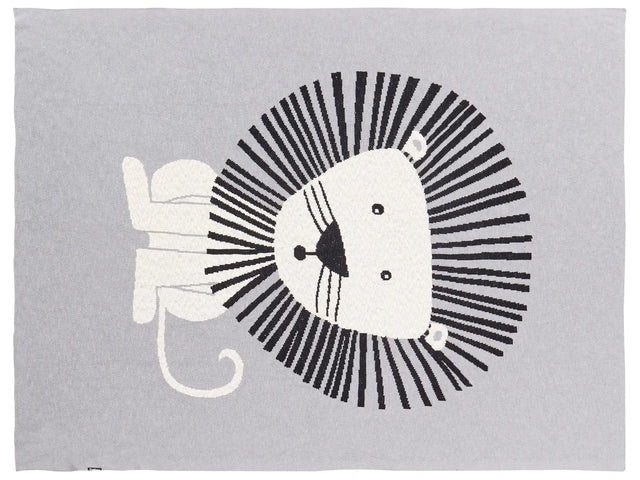 Kids Blanket Grey Cotton 130 x 180 cm Bed Throw Cosy Lion Pattern Bedroom Kids' Room Modern Design Beliani
