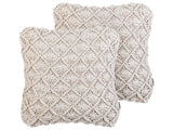 Set of 2 Decorative Cushions Light Beige Cotton Macram 45 x 45 cm Rope Boho Retro Decor Accessories Beliani