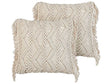 Set of 2 Decorative Cushions Light Beige Cotton Macramé 45 x 45 cm with Tassels Rope Boho Retro Decor Accessories Beliani