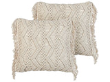 Set of 2 Decorative Cushions Light Beige Cotton Macram 45 x 45 cm with Tassels Rope Boho Retro Decor Accessories Beliani