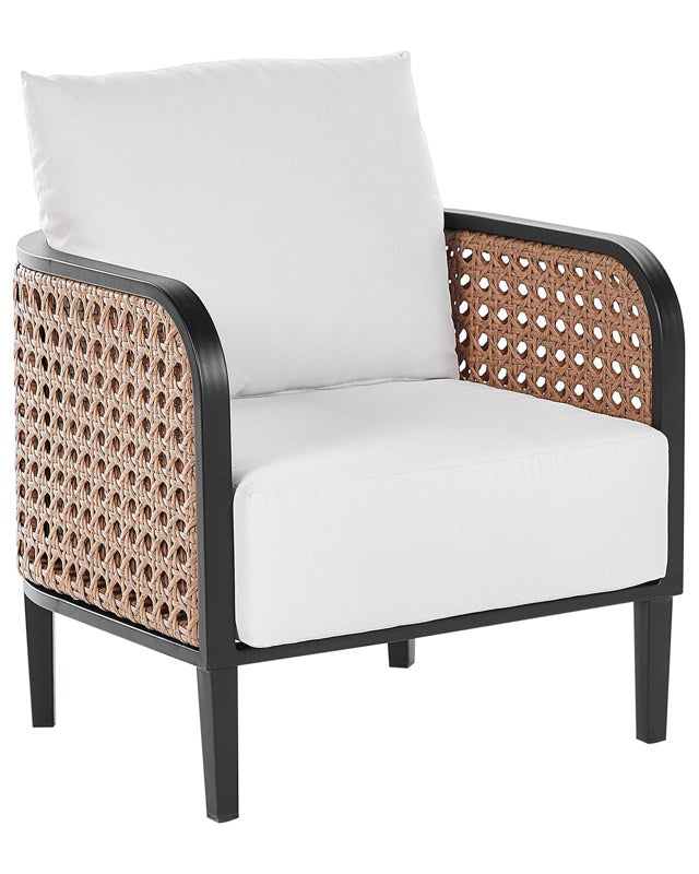 Garden Armchair Black Aluminium Frame Off-White Water Repellent Fabric Cushions Modern Design Beliani