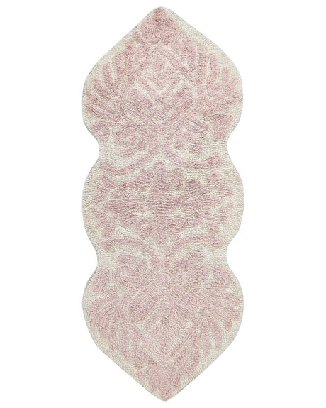 Bath Mat Pink Cotton 150 x 60 cm Irregular Shape Decorative Pattern Bath Rug Bathroom Accessories Modern Design Beliani