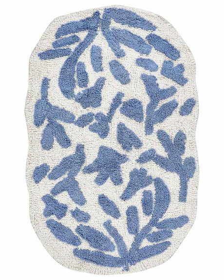 Bathroom rug blue cotton 60 x 90 cm floral pattern asymmetric modern Beliani