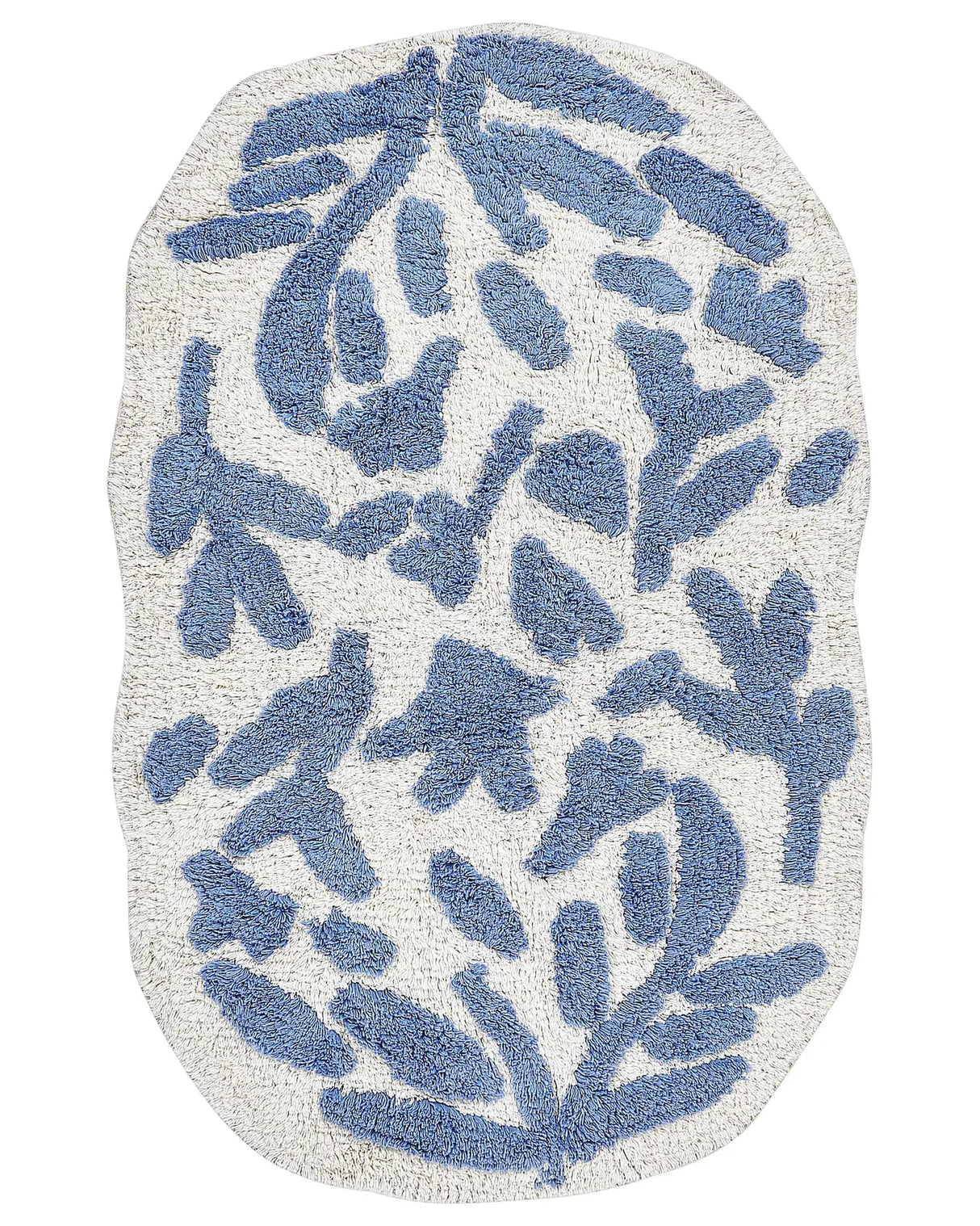 Bathroom rug blue cotton 60 x 90 cm floral pattern asymmetric modern Beliani