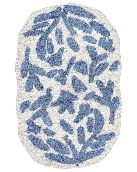 Bathroom rug blue cotton 60 x 90 cm floral pattern asymmetric modern Beliani