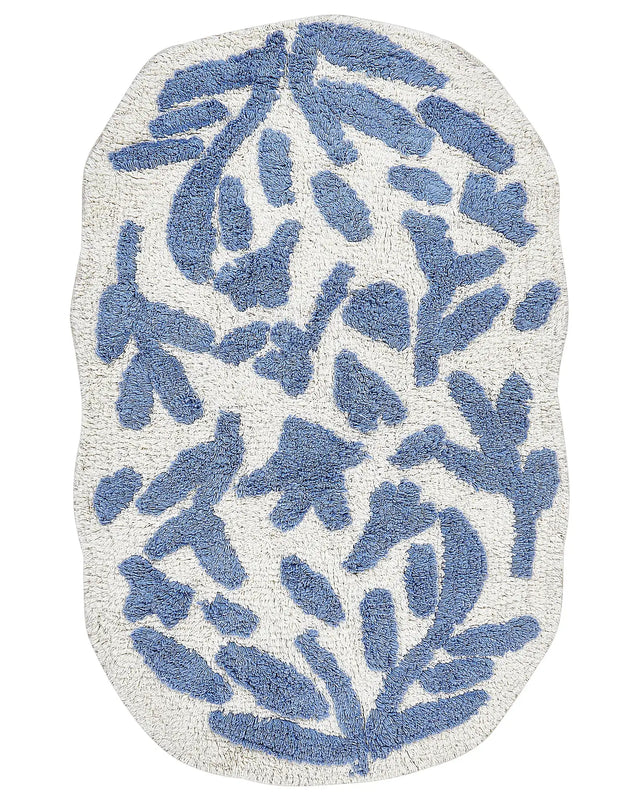 Bathroom rug blue cotton 60 x 90 cm floral pattern asymmetric modern Beliani