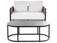 Garden Sofa Black Aluminium Frame Off-White Water Repellent Fabric Cushions 2 Seater Set with Coffee Table Beliani