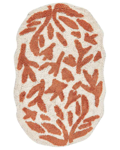 Bath Mat Orange Cotton 60 x 90 cm Irregular Shape Decorative Pattern Bath Rug Bathroom Accessories Modern Design Beliani