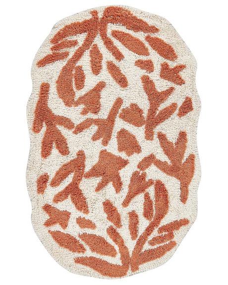 Bath Mat Orange Cotton 60 x 90 cm Irregular Shape Decorative Pattern Bath Rug Bathroom Accessories Modern Design Beliani