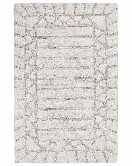 Bath Mat Beige Cotton 60 x 90 cm Rectangular Shape Decorative Pattern Bath Rug Bathroom Accessories Modern Design Beliani