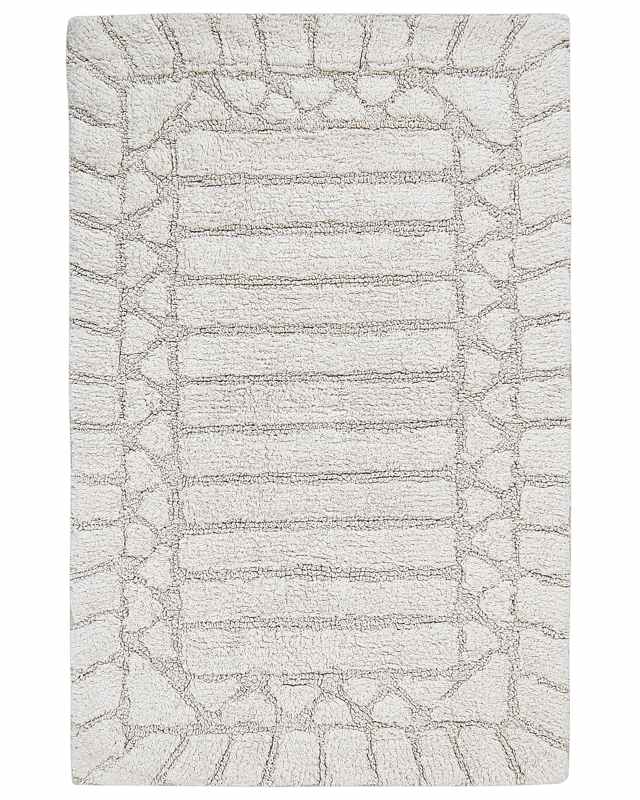 Bath Mat Beige Cotton 60 x 90 cm Rectangular Shape Decorative Pattern Bath Rug Bathroom Accessories Modern Design Beliani