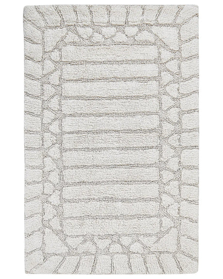 Bath Mat Beige Cotton 60 x 90 cm Rectangular Shape Decorative Pattern Bath Rug Bathroom Accessories Modern Design Beliani