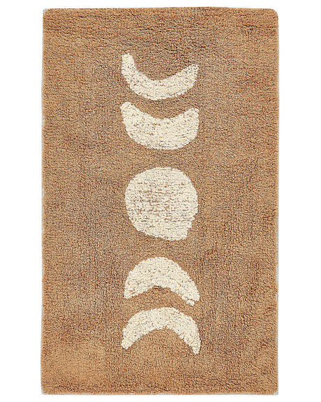 Bath Mat Brown Cotton 50 x 80 cm Rectangular Shape Decorative Pattern Bath Rug Bathroom Accessories Modern Design Beliani
