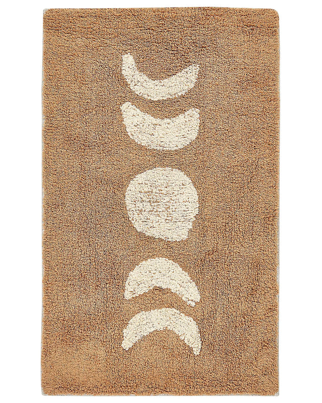 Bath Mat Brown Cotton 50 x 80 cm Rectangular Shape Decorative Pattern Bath Rug Bathroom Accessories Modern Design Beliani