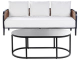 Garden Sofa Black Aluminium Frame Off-White Water Repellent Fabric Cushions 3 Seater Set with Coffee Table Beliani
