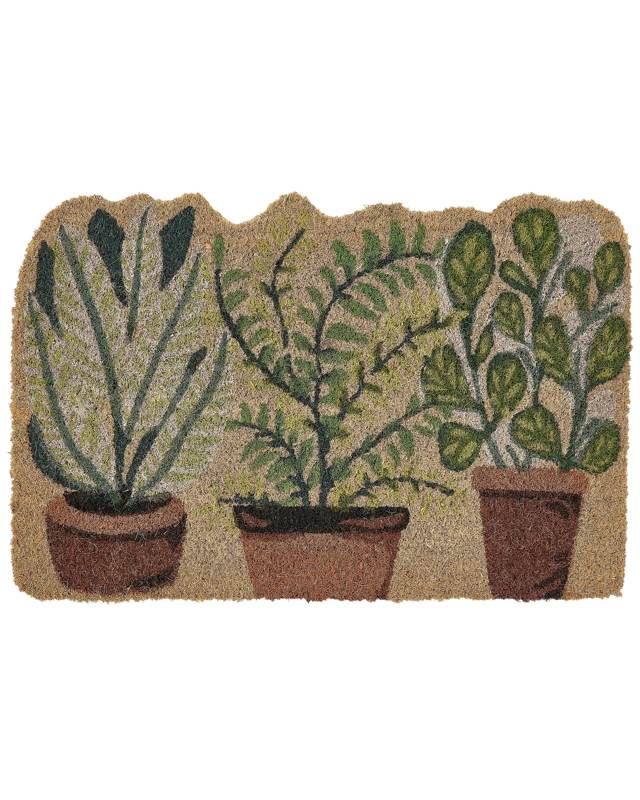 Doormat Natural Coir PVC Backing Anti-Slip 40 x 60 cm Plant Pots Motif Modern Indoor Decoration Beliani