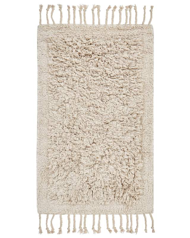 Bath Mat Beige Cotton 50 x 80 cm Rectangular Shape Decorative Tassels Bath Rug Bathroom Accessories Modern Design Beliani