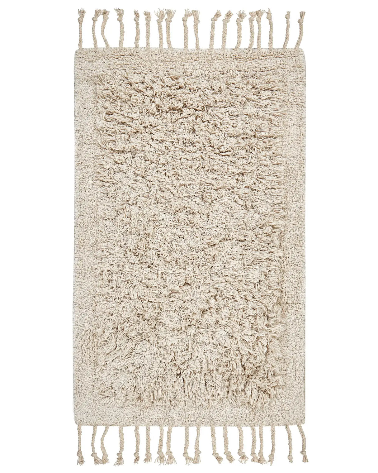 Bath Mat Beige Cotton 50 x 80 cm Rectangular Shape Decorative Tassels Bath Rug Bathroom Accessories Modern Design Beliani