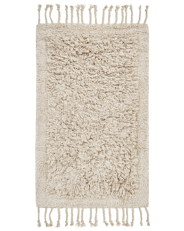 Bath Mat Beige Cotton 50 x 80 cm Rectangular Shape Decorative Tassels Bath Rug Bathroom Accessories Modern Design Beliani