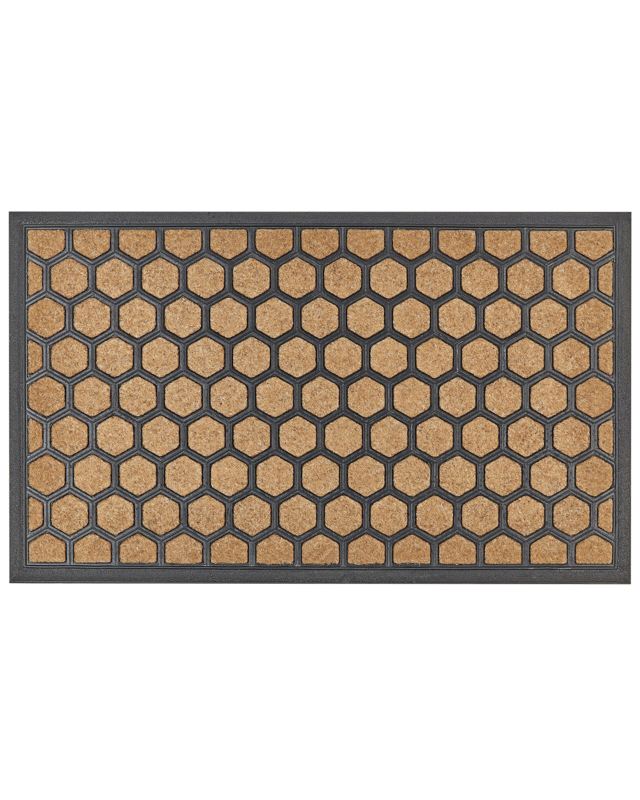 Doormat Natural Polyester Black Rubber Backing Anti-Slip 45 x 75 cm Honey Comb Print Modern Indoor Decoration Beliani