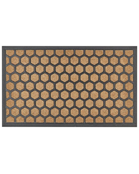 Doormat Natural Polyester Black Rubber Backing Anti-Slip 45 x 75 cm Honey Comb Print Modern Indoor Decoration Beliani