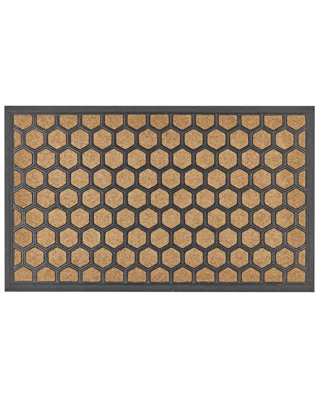 Doormat Natural Polyester Black Rubber Backing Anti-Slip 45 x 75 cm Honey Comb Print Modern Indoor Decoration Beliani