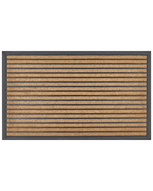 Doormat Natural Polyester Black Rubber Backing Anti-Slip 45 x 75 cm Striped Pattern Modern Indoor Decoration Beliani