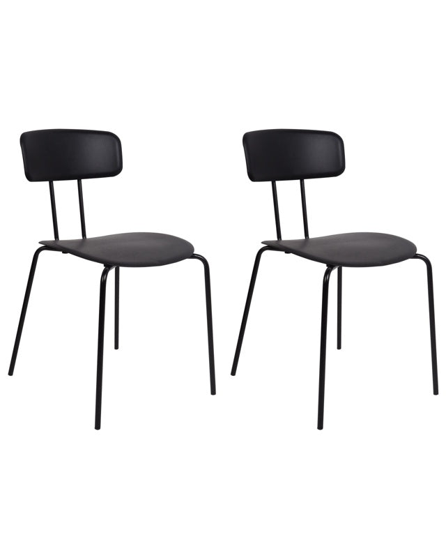 Set of 2 Dining Chairs Black Plastic Seat Armless Design Modern Metal Legs  Beliani