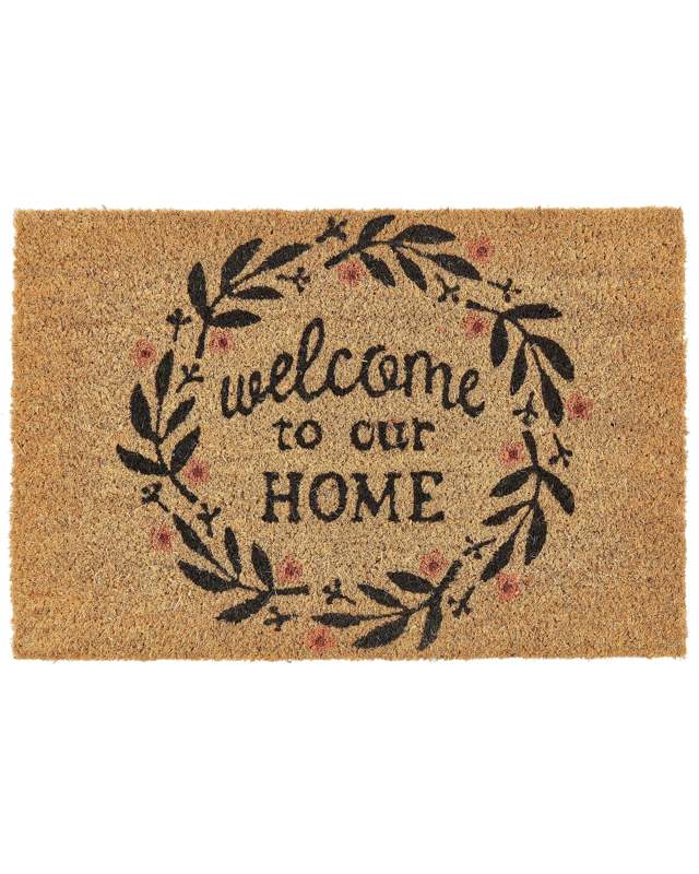 Doormat Natural Coir PVC Backing Anti-Slip 40 x 60 cm Caption Text Motif Modern Indoor Decoration Beliani