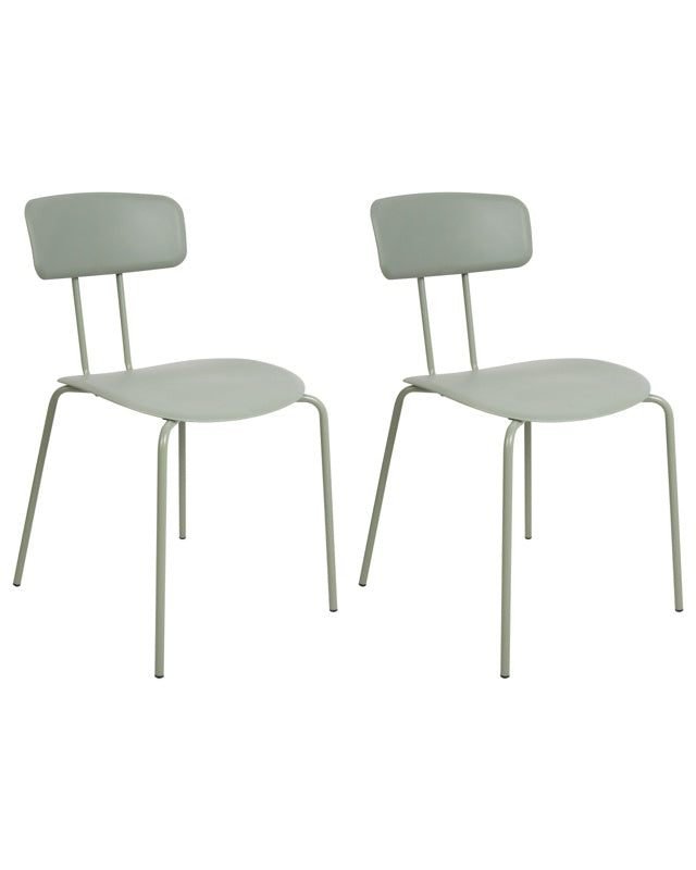 Set of 2 Dining Chairs Light Green Plastic Seat Armless Design Modern Metal Legs  Beliani