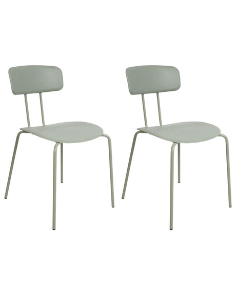 Set of 2 Dining Chairs Light Green Plastic Seat Armless Design Modern Metal Legs  Beliani