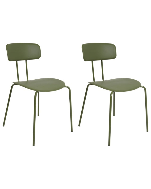 Set of 2 Dining Chairs Green Plastic Seat Armless Design Modern Metal Legs  Beliani