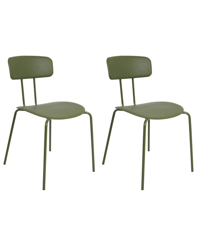 Set of 2 Dining Chairs Green Plastic Seat Armless Design Modern Metal Legs  Beliani