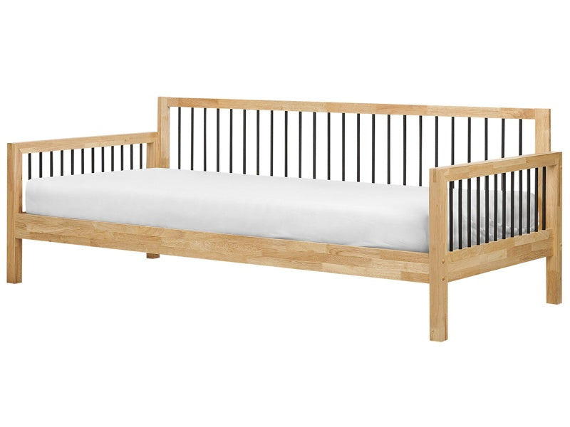 Daybed Light Rubberwood EU Single Size 90 x 200 cm With Slatted Frame Metal Tube Modern Style Beliani