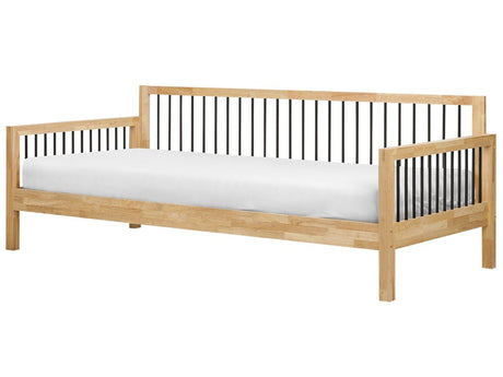 Daybed Light Rubberwood EU Single Size 90 x 200 cm With Slatted Frame Metal Tube Modern Style Beliani