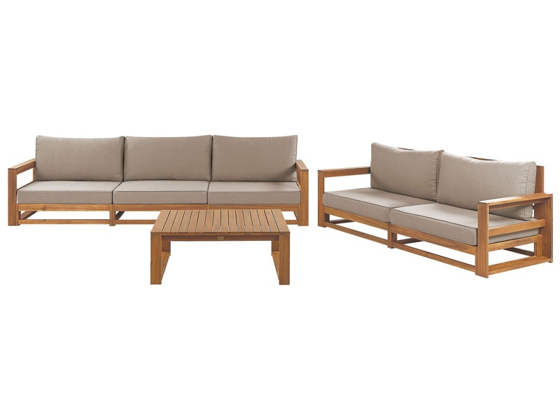 Garden Sofa Set  Light Wood Certified Acacia Outdoor 5 Seater 2 Sofas with Coffee Table Cushions Modern Design Beliani