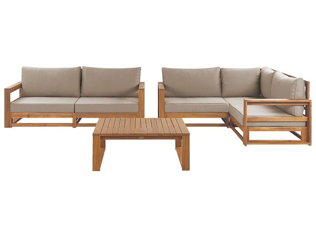 Garden Sofa Set  Light Wood Certified Acacia Outdoor 4 Seater 2 Sofas with Coffee Table Cushions Modern Design Beliani